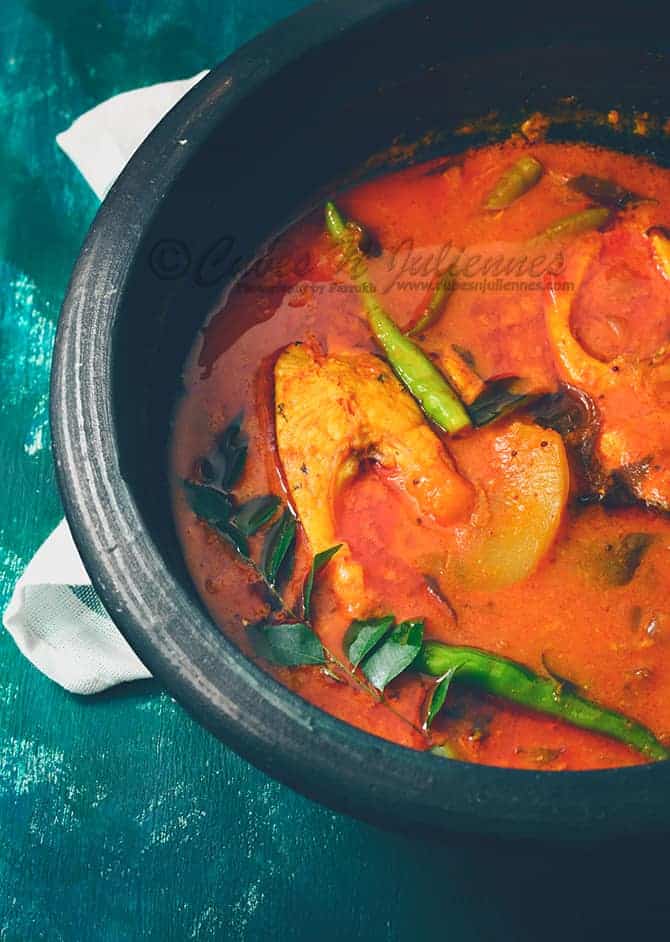 Alleppey fish curry served in a black Chetty