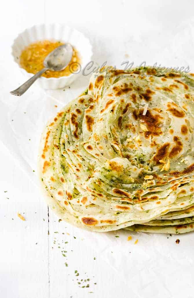 pudina lachha paratha, lachha paratha recipe, pudina paratha, mint paratha restaurant style