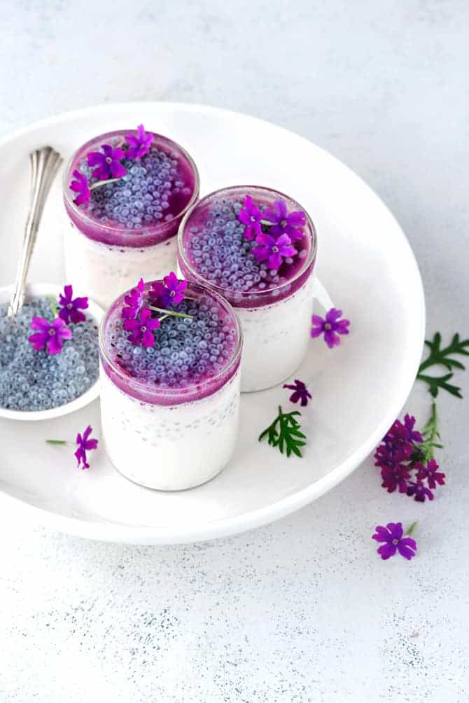 Lemongrass pannacotta with Basil seeds and Jamun Sauce