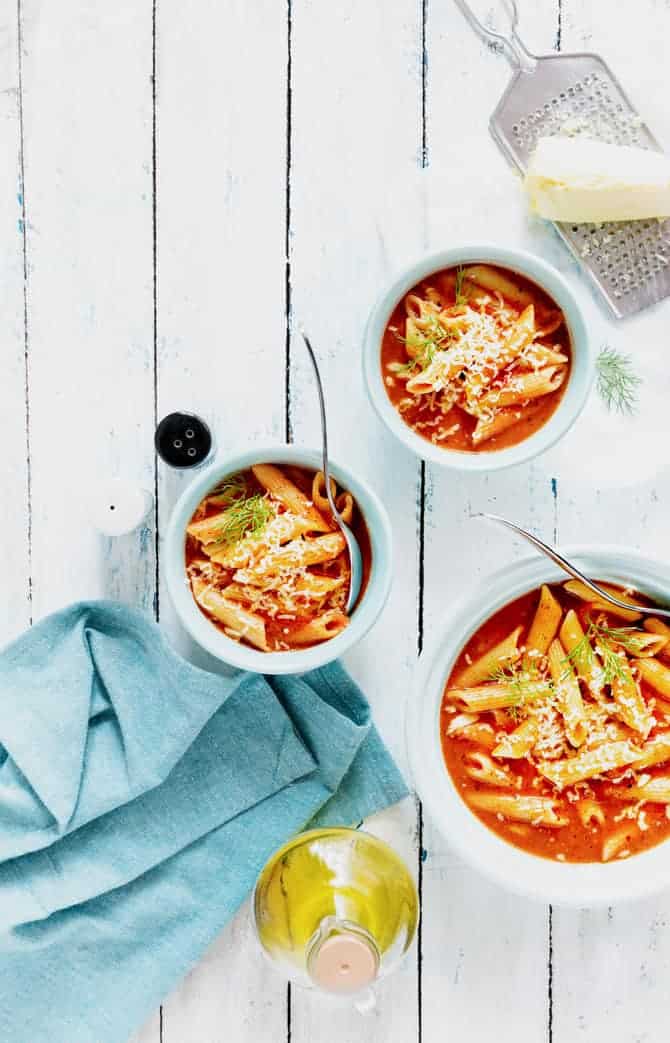 Best one pot tomato pasta soup with Dill and cheese