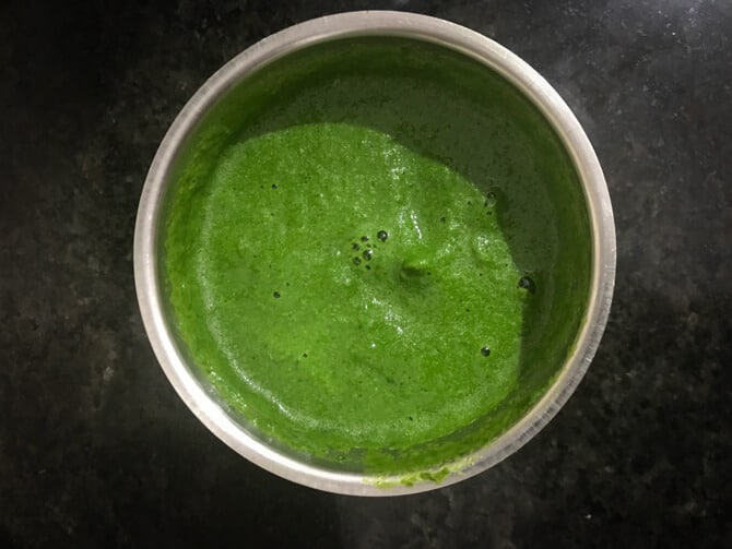 Smooth and spicy green chutney blended to paste.