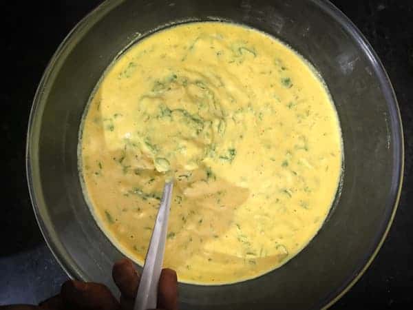 Water added to make palak moong dal chilla batter