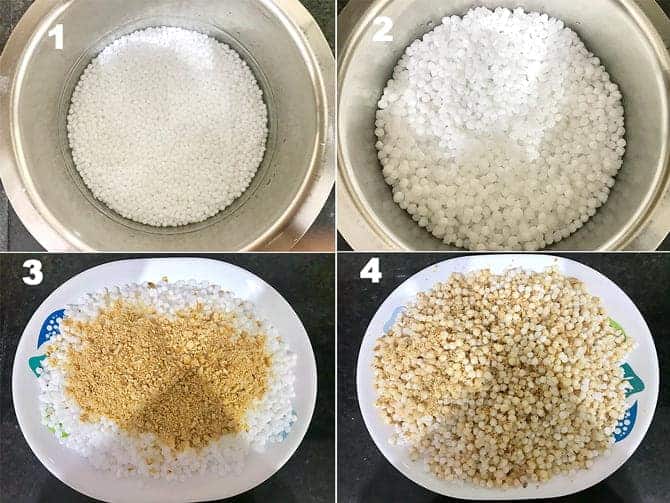 Step by Step collage of the process to make sabudana khichdi recipe.