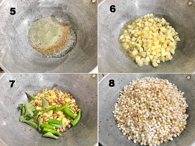 Step by Step collage of the process to make sabudana khichdi recipe.