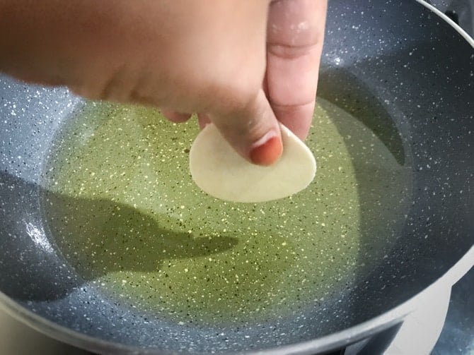  golgappa puri (puchka puri) disc ready to slid in the hot oil