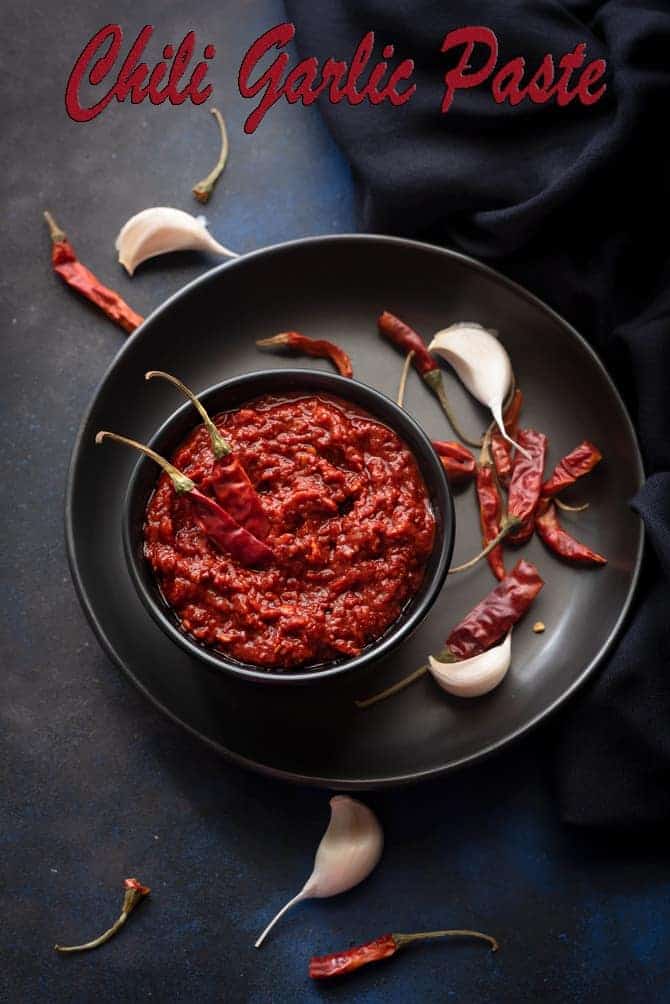  Chili garlic paste in a black bowl