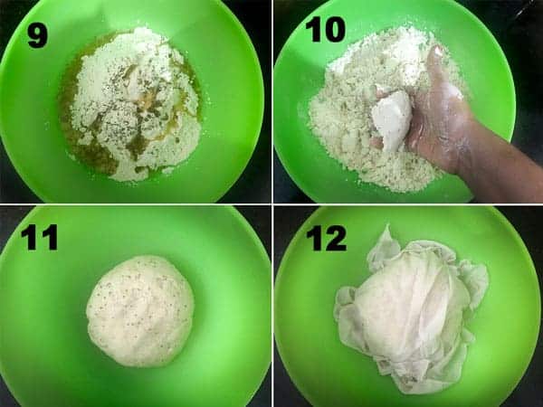 step by step pictures for the making matar kachori dough.