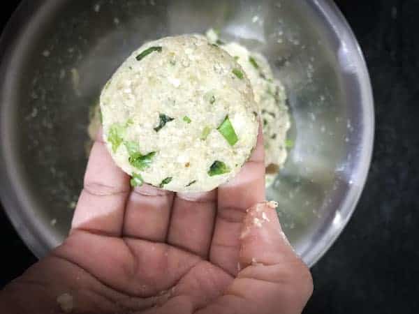 Shaping the paneer kababs into patties