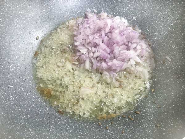 chopped onions added in pan