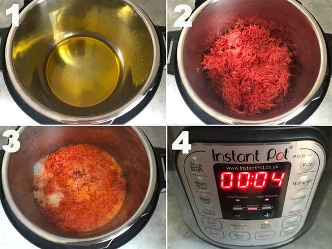 Step by Step Collage for the making of Carrot Halwa in Instant Pot.