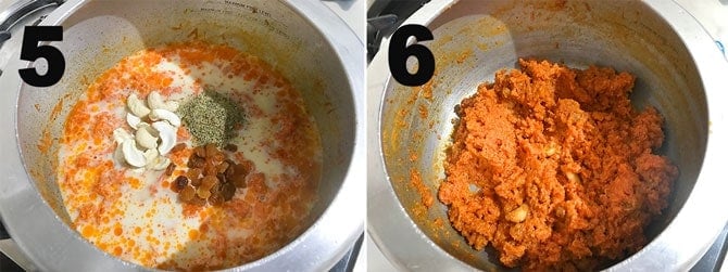 Step by Step picture collage of making carrot halwa in pressure cooker.