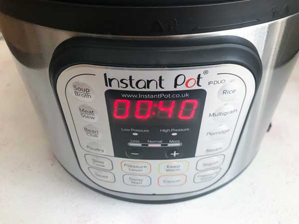 Instant pot timer set to 40 minutes