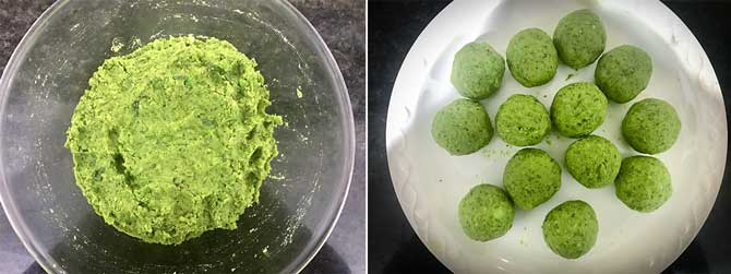 Matar mixture divided into small balls to make matar paratha recipe