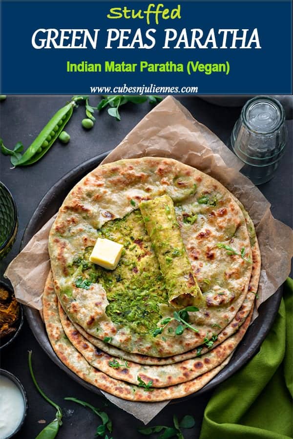 Matar Paratha or sweet Peas Paratha is a true winter breakfast recipe of North India. A delicious stuffed flatbread of fresh peas mixed with spices, served with butter and pickle is heaven on plate. #howtomake #green #peas #recipe #Indian