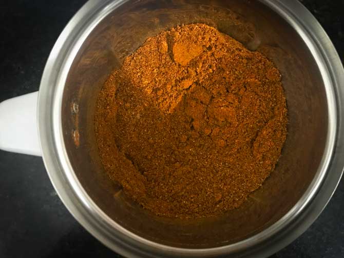 Achari masala powder in blender jar