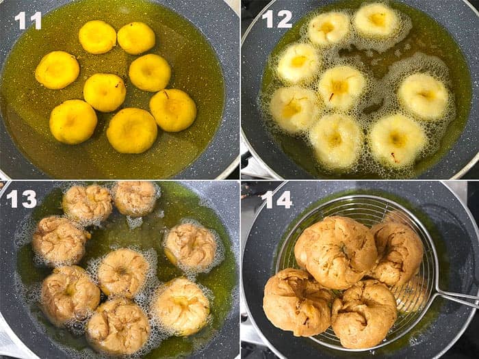 Step by Step collage of frying the balushahi