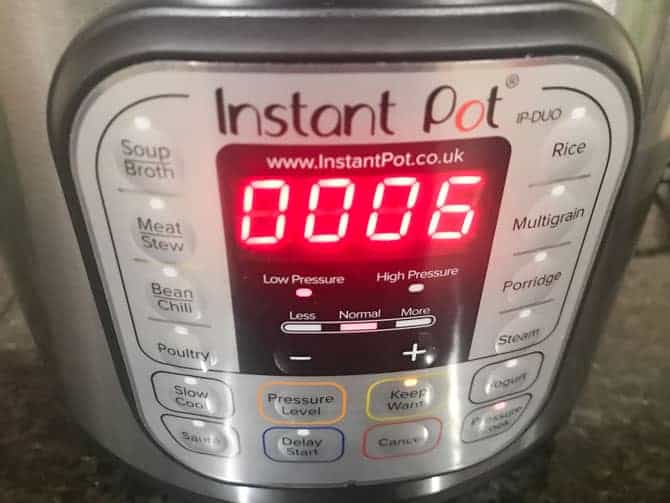 Instant pot set to 6 minutes on low pressure.