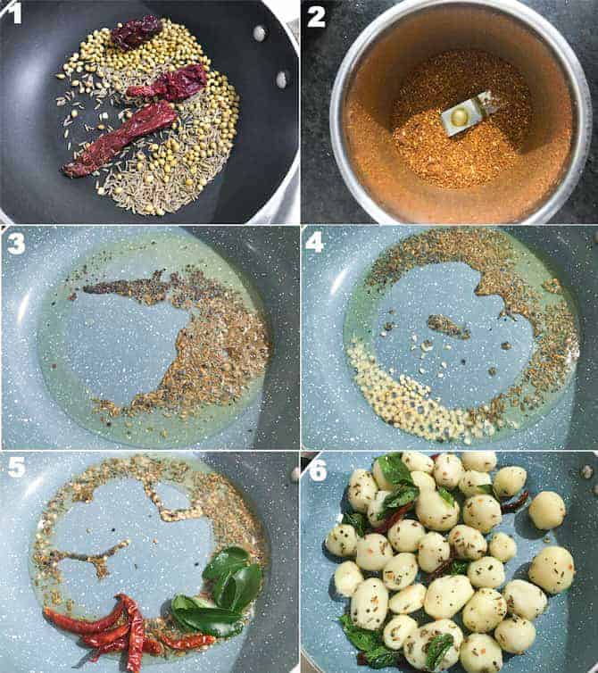 Step by step collage for the making of masala roast baby potatoes recipe