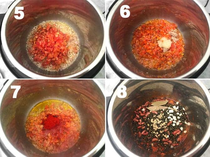 Step by Step collage process to cook dal makhani recipe in instant pot pressure cooker.