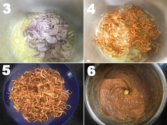 Step by step collage for the preparation of mutton korma recipe.