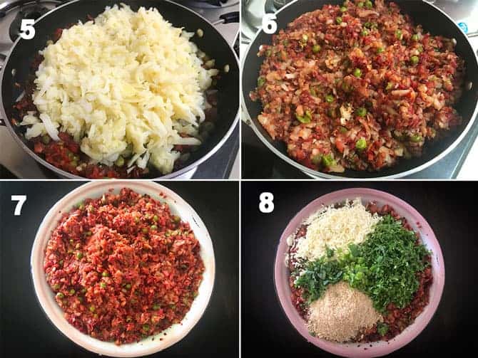 Step by Step collage of process to make vegetable cutlet recipe.