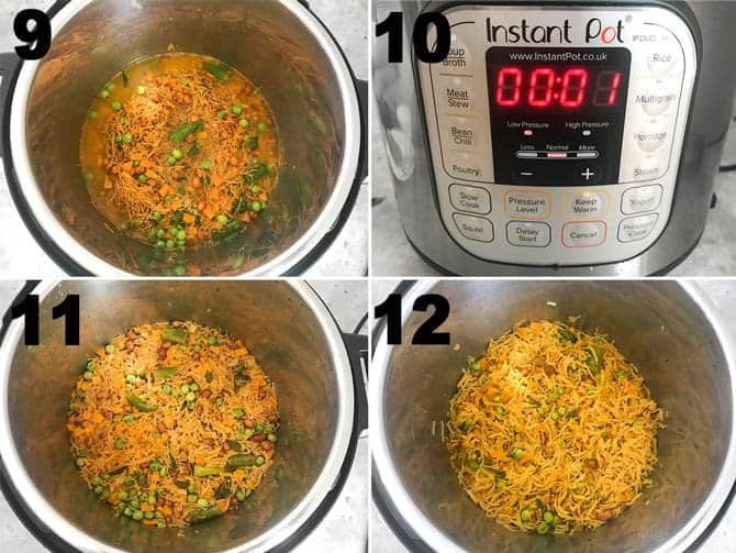 Step by Step collage process to make vegetable semiya upma recipe in instant pot.