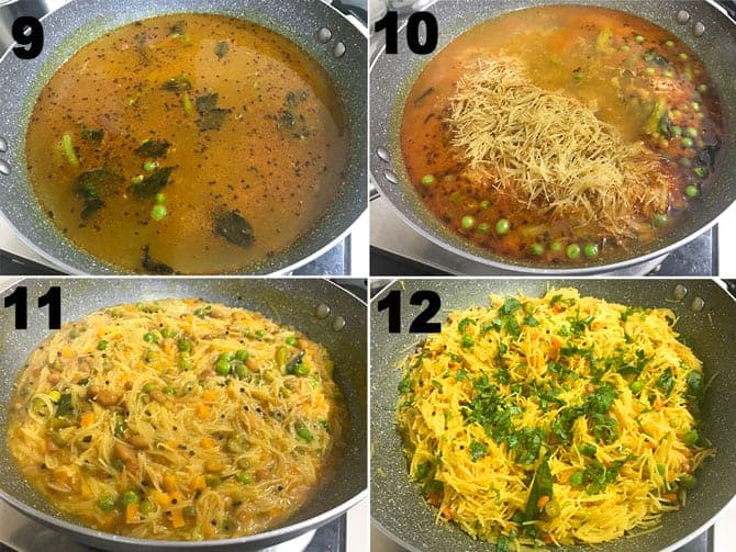 Step by Step collage process for the making of semiya upma recipe.