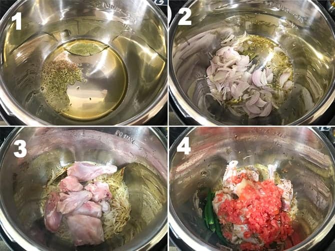 Step by step collage of the process to make chicken rice in Instant Pot.