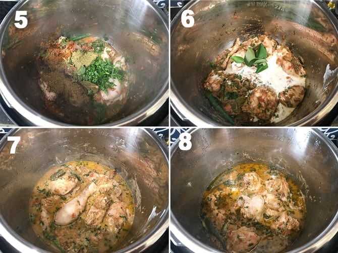 Step by step collage of the process to make chicken pulao recipe in Instant pot.