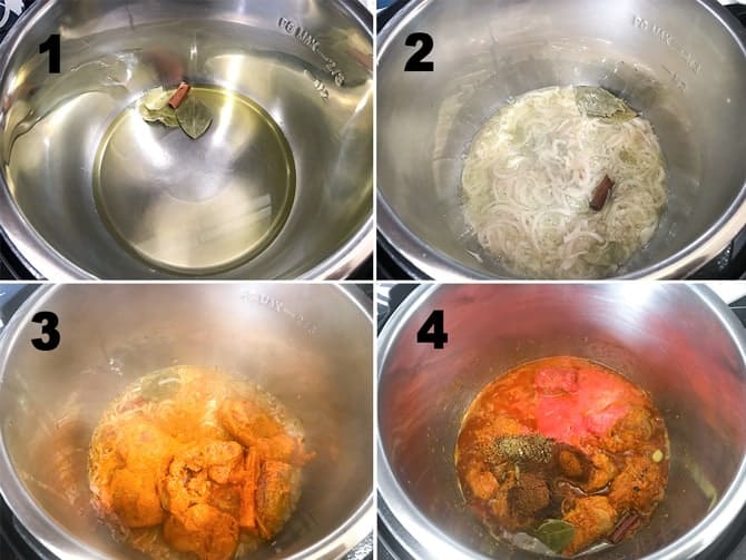 Step by Step collage for the process of making lamb curry in Instant pot.