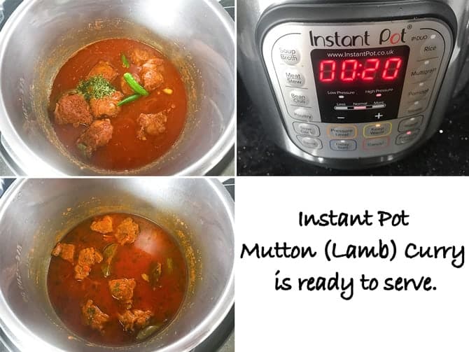 Step by Step collage for the process of making lamb curry recipe in Instant pot.