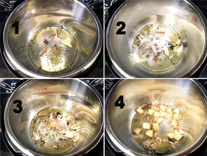 Step by Step collage of the process for the making of vegetable pulao in instant pot.