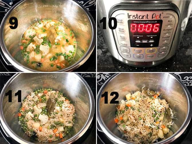 Step by Step collage of the process for the making of veg pulao in instant pot.