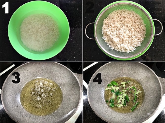 Step by Step picture collage of the process to make poha recipe.