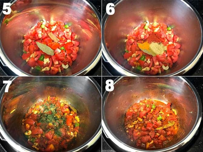 Step by Step picture collage of making of paneer butter masala gravy in Instant Pot.