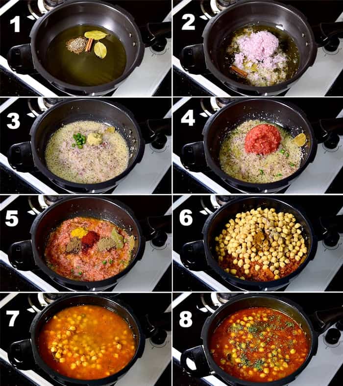 Step by Step picture collage of making chole for samosa chaat recipe.