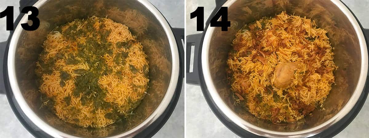 Chicken biryani cooked in Instant Pot.