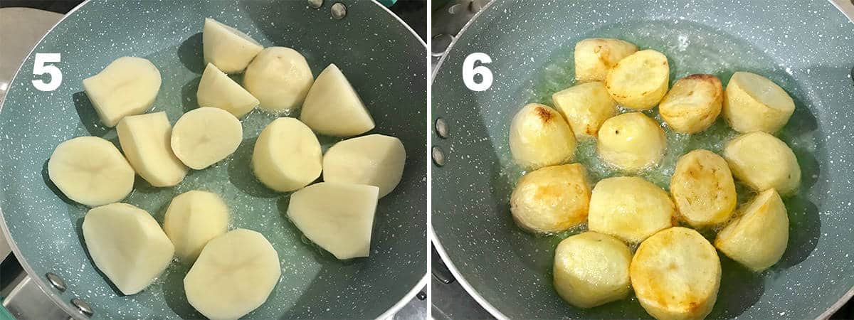 Frying the potato cubes in pan.