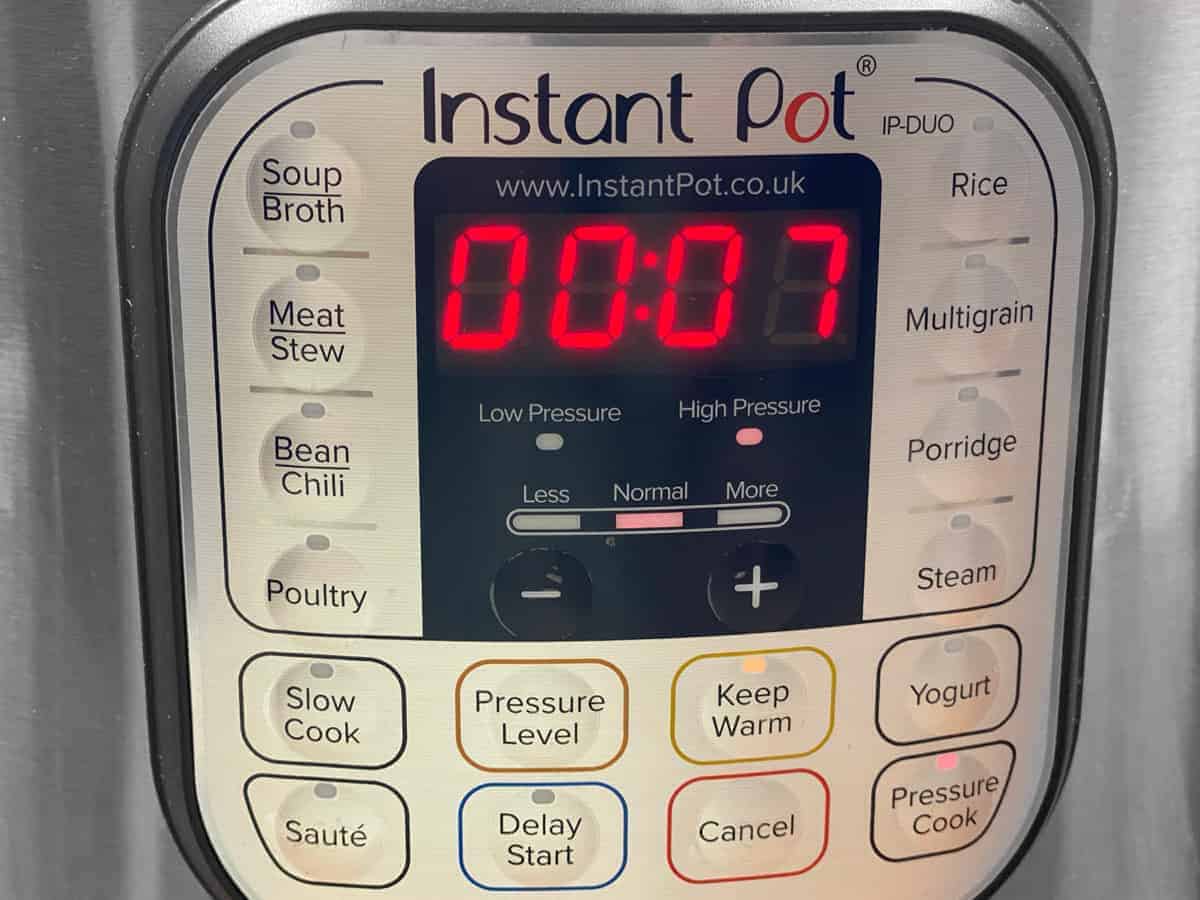 Instant Pot set to 7 minutes simmer.