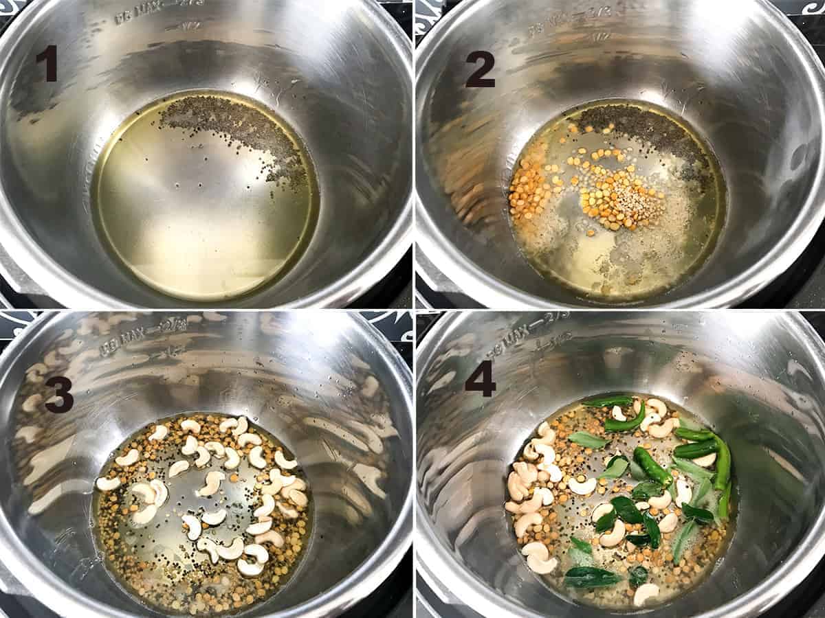 Step by step picture collage to show the making of Rava Upma in Instant Pot.