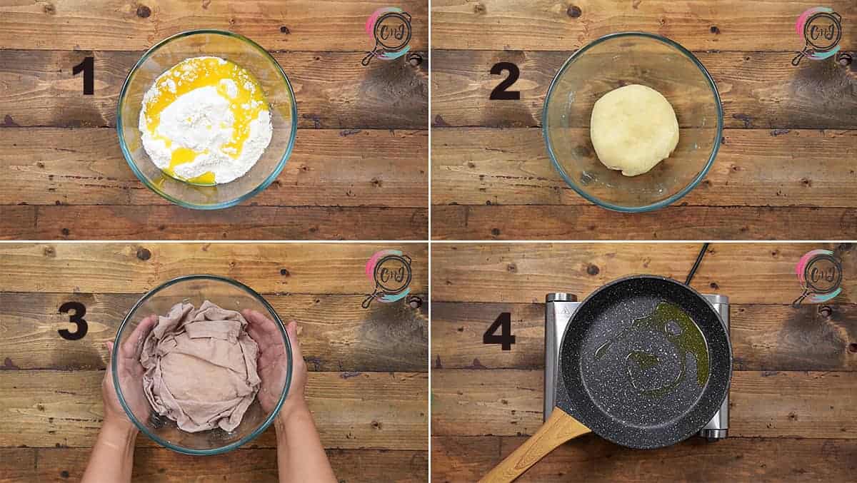 Step by Step picture collage of making Gujiya dough.