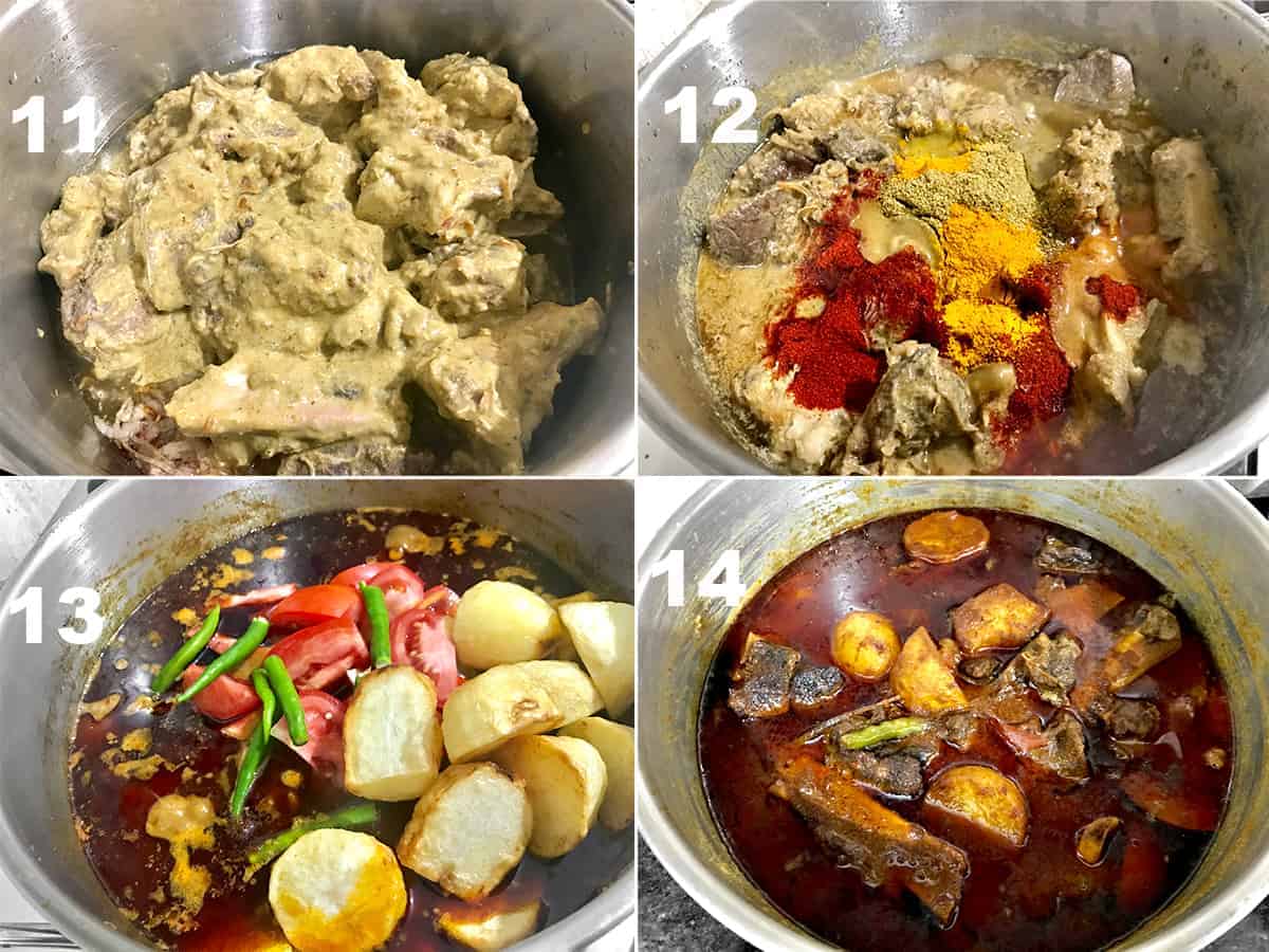 Step by step picture collage of making mutton biryani masala gravy.
