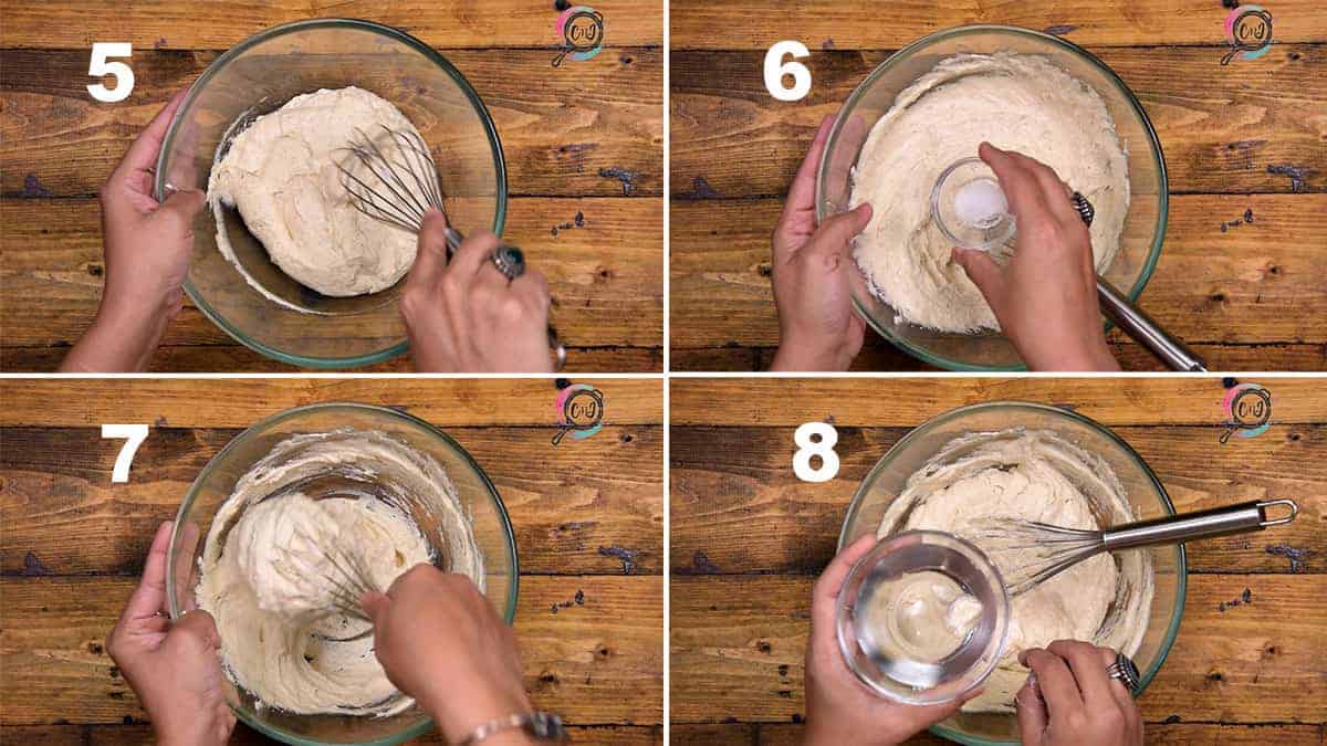 Step by Step picture collage of whisking the dal batter to make Dahi Vada recipe.