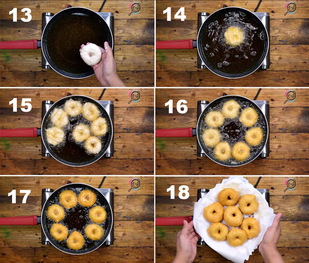 Step by Step picture collage of frying the vadas.