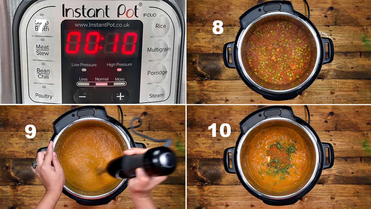 Step by Step picture collage to show the making of pav bhaji in the Instant Pot.