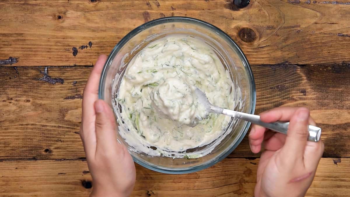 Tzatziki Sauce in bowl is ready to serve.
