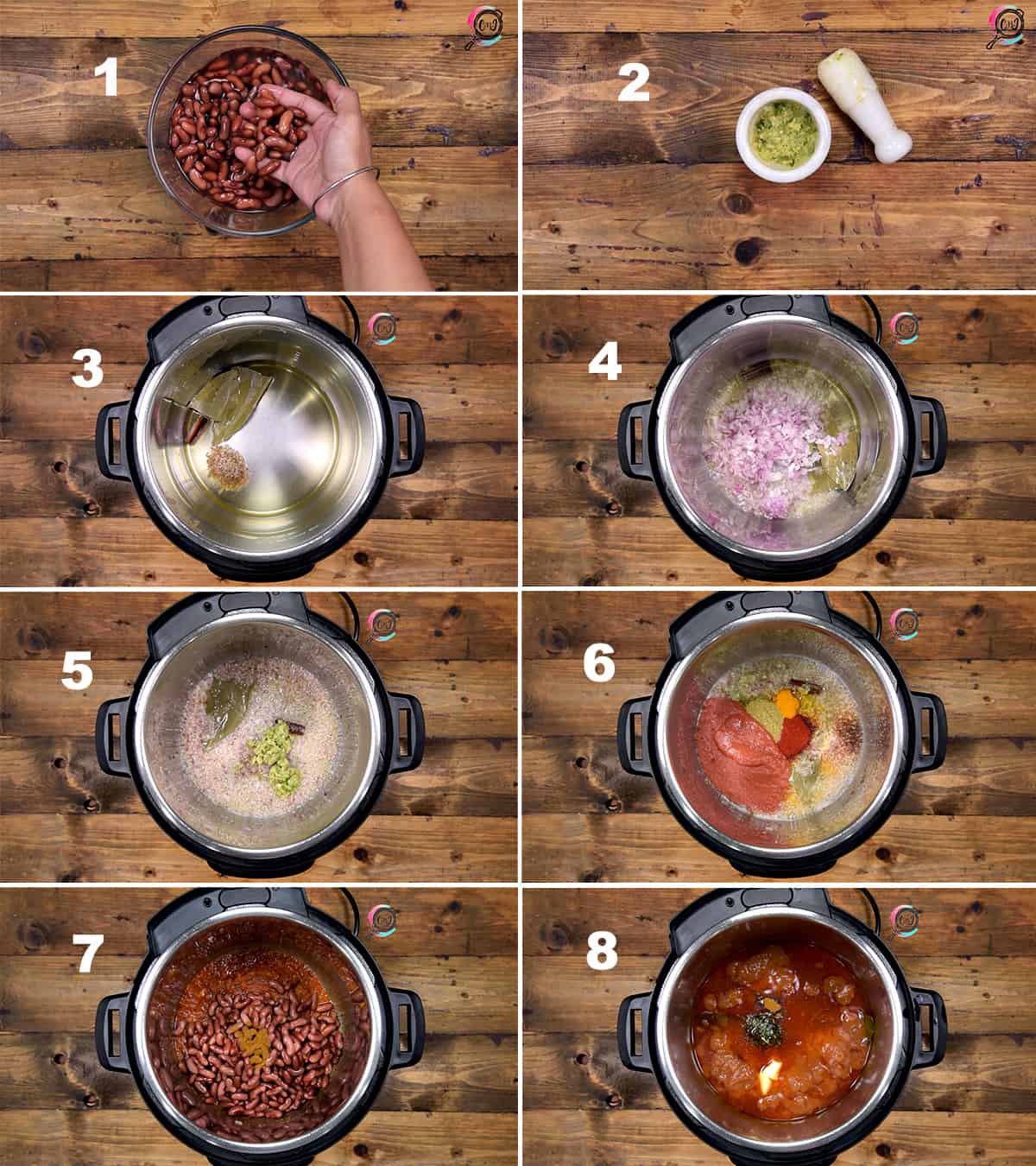 Step by Step picture collage showing how to make rajma in Instant Pot.