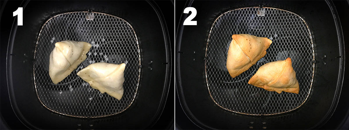 two step collage showing how to make samosa in the Air fryer.