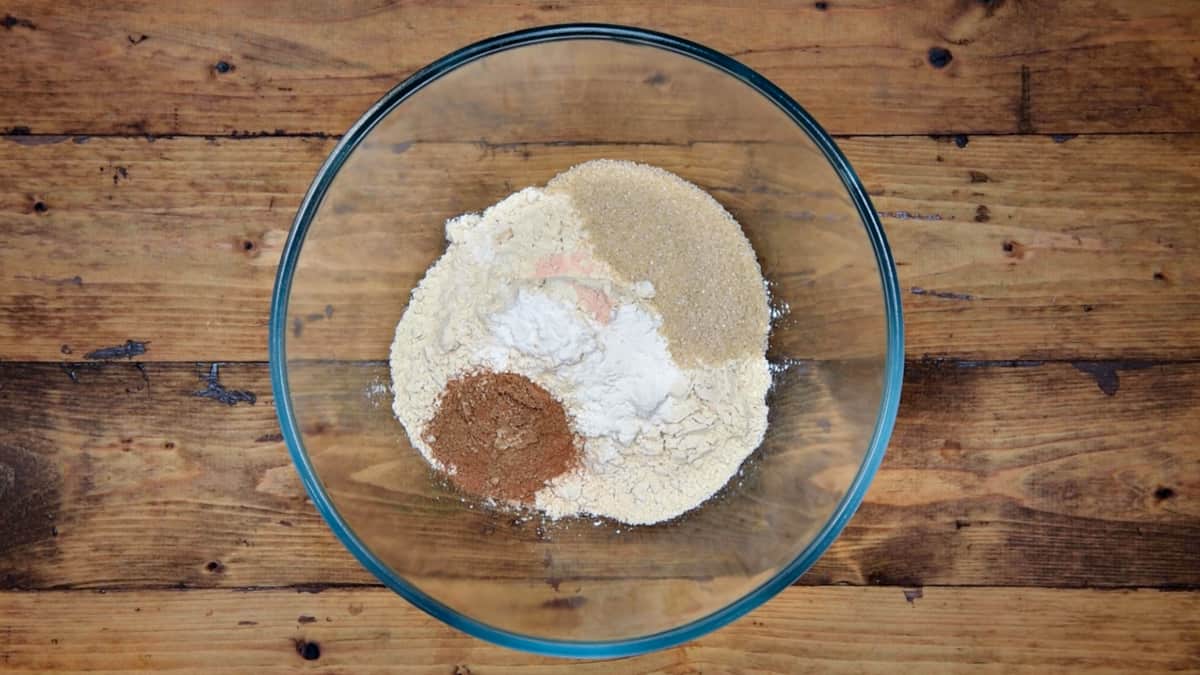 dry pancake ingredients in mixing bowl