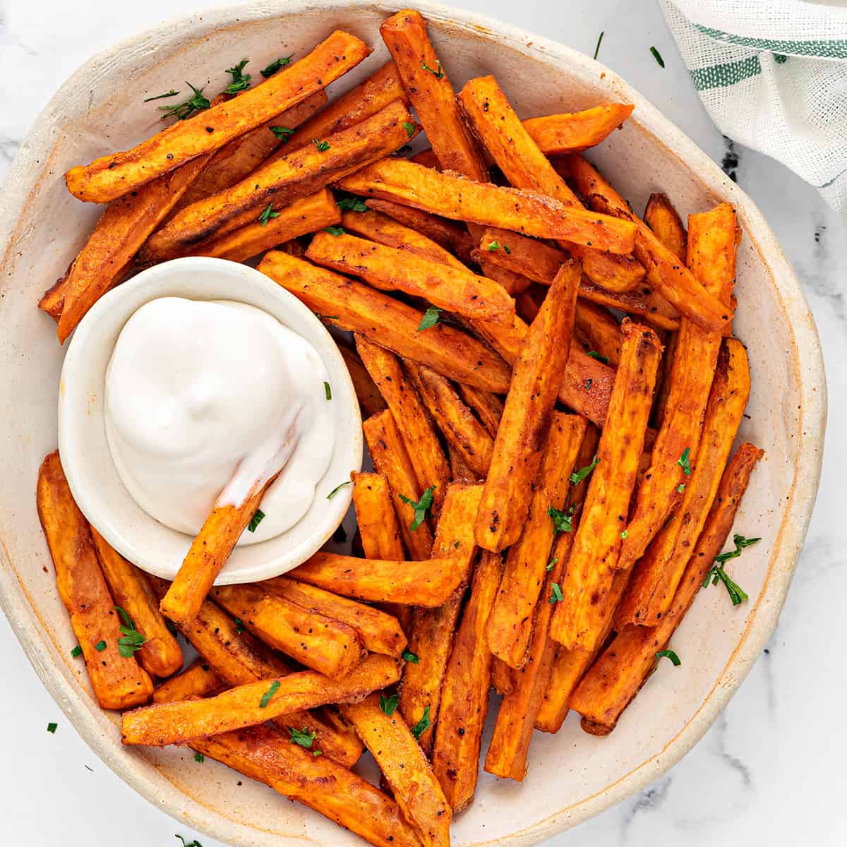 Sweet Potato Fries Recipe - Oven Baked + Air Fryer - Cubes n Juliennes